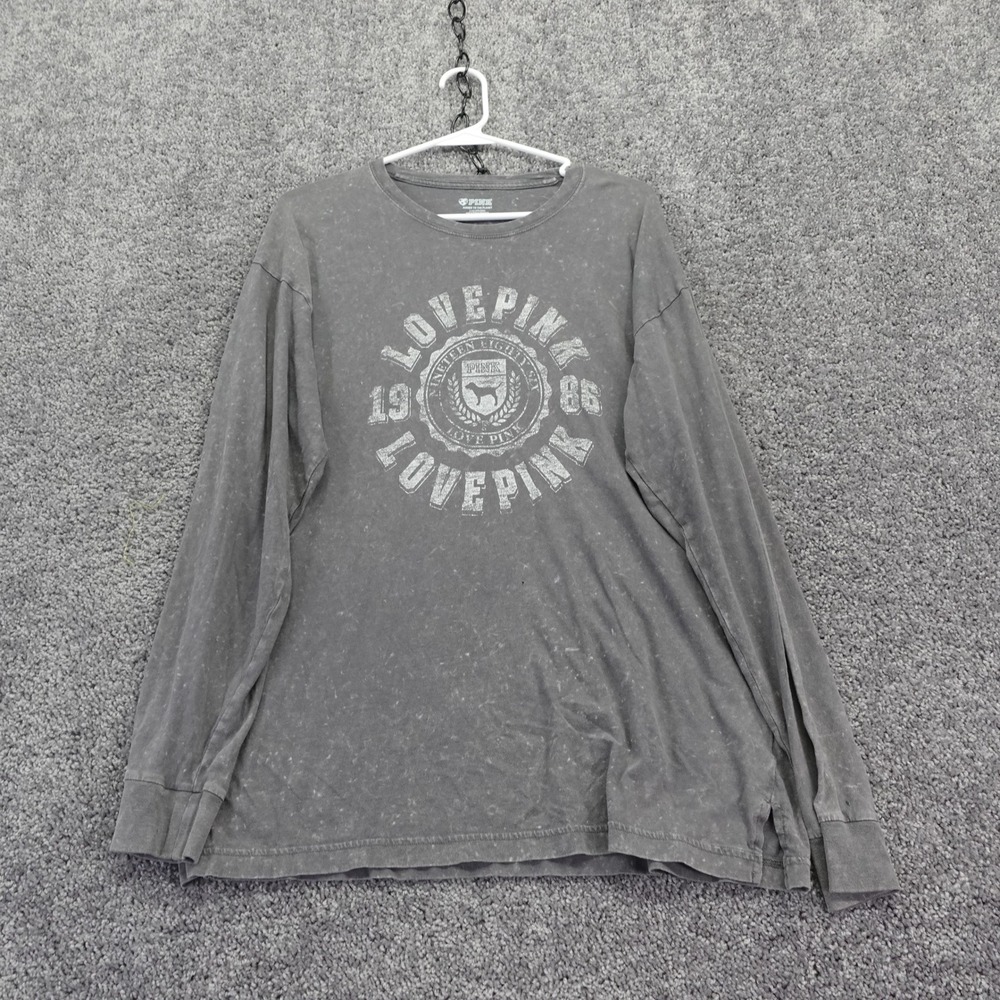 Pink Victoria Secret T Shirt Womens Large Gray Love Pink Graphic Long Sleeve